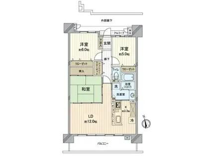 サーパス百間川けやき通(3LDK/10階)の間取り写真