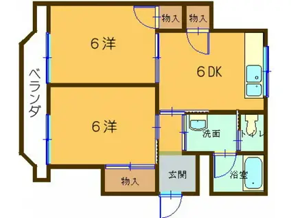 温品ビル(2DK/2階)の間取り写真