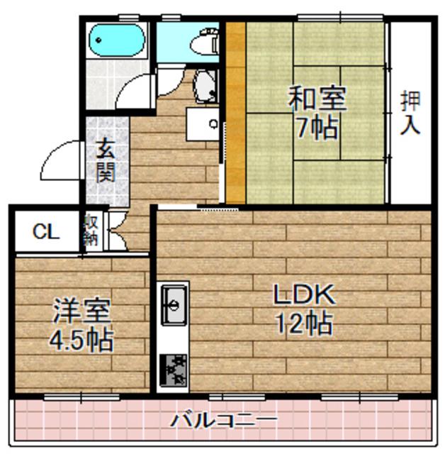 富田第二70号棟(2LDK/4階)の間取り写真