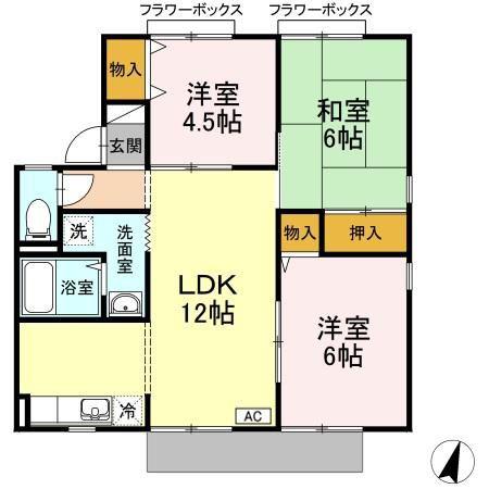 セジュール虹A棟(3LDK/1階)の間取り写真