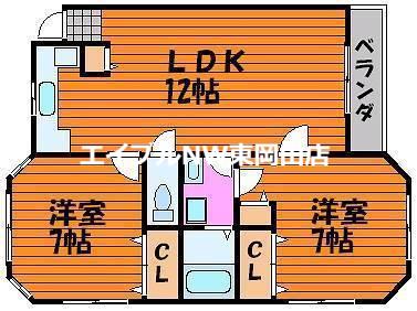 ルグラン関B棟(2LDK/2階)の間取り写真