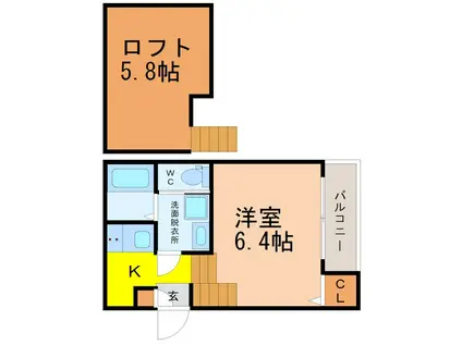 ハーモニーテラス大杉町II(1SK/2階)の間取り写真