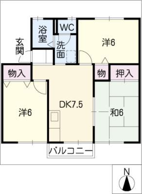 シャトレー(3DK/1階)の間取り写真