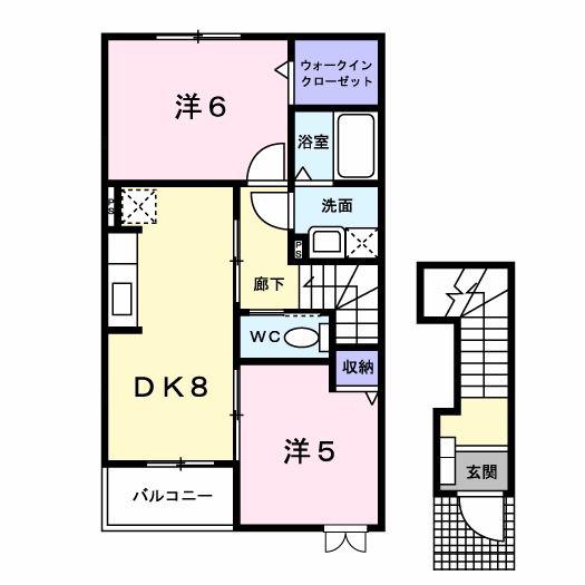 ベルフィオーレ(2DK/2階)の間取り写真