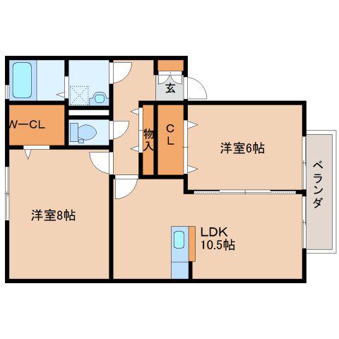 カリーノB棟(2LDK/2階)の間取り写真