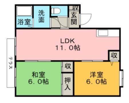 マイカル津福(2LDK/1階)の間取り写真