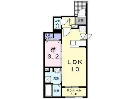 ラ・フルール(1LDK/1階)の間取り写真
