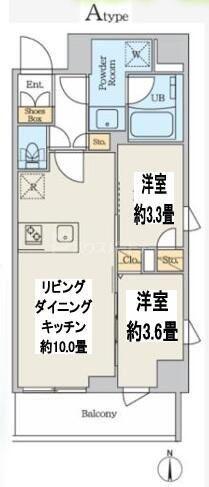 クレストコート本所吾妻橋ノース(2LDK/2階)の間取り写真