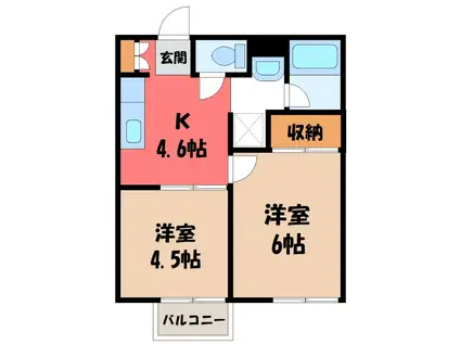 ヴェルドール平戸A(2K/1階)の間取り写真