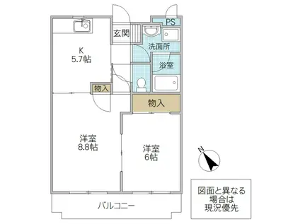 トワメゾン水戸C棟(2K/4階)の間取り写真