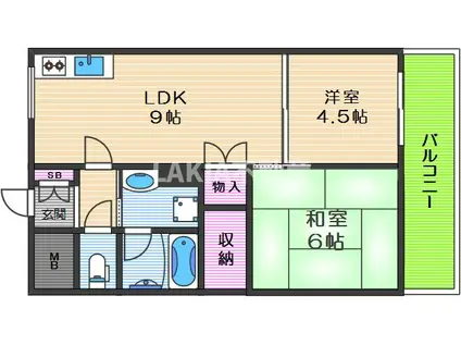 シャトーオキタ(2LDK/6階)の間取り写真