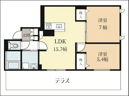 LA JOLLA城陽(2LDK/1階)の間取り写真