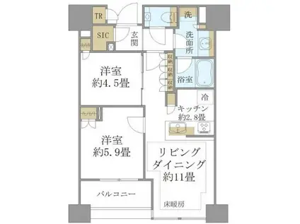 白金ザ・スカイ イースト(2LDK/27階)の間取り写真