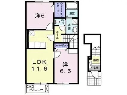 カーサ 絆(2LDK/2階)の間取り写真