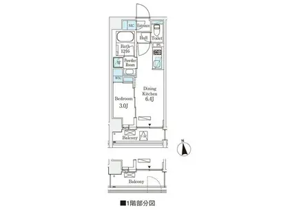 イプセ碑文谷(1DK/5階)の間取り写真