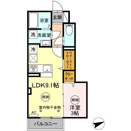 アモリール西牟田(1LDK/1階)の間取り写真