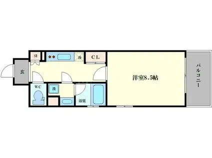 アスヴェル心斎橋東II(1K/3階)の間取り写真