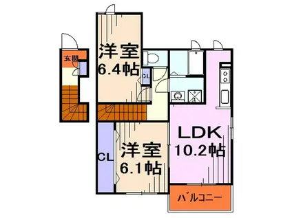 エレガンテヴィラ II(2LDK/2階)の間取り写真