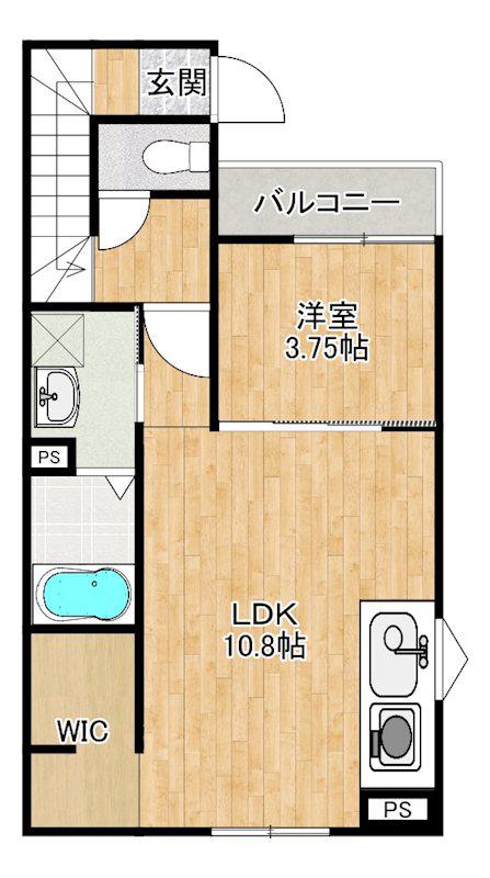 シャインラッシュI(1LDK/2階)の間取り写真