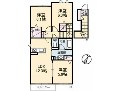 ブルーメ里見(3LDK/2階)の間取り写真