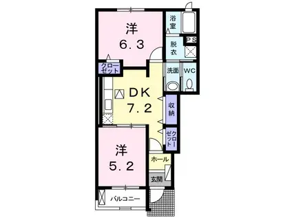 トゥー・ル・モンド(2DK/1階)の間取り写真