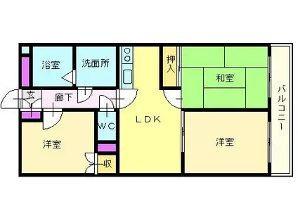 グローリアス金岡A(3LDK/2階)の間取り写真