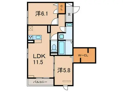 グランマーリエ松野通(2LDK/1階)の間取り写真