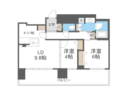 ファインシティ札幌ザ・ノースゲート(2LDK/2階)の間取り写真