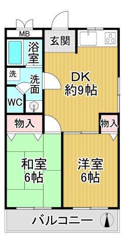 シャトー樋之池(2DK/1階)の間取り写真