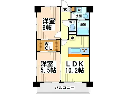 バンデューセン上北沢(2LDK/2階)の間取り写真