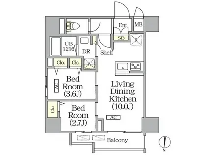 ボアビスタ上野御徒町 旧プライムガーデン上野御徒町(2LDK/9階)の間取り写真