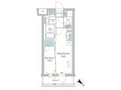 プライムブリス品川旗の台(1DK/1階)の間取り写真