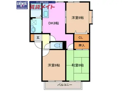 サニーハイム B(3DK/2階)の間取り写真