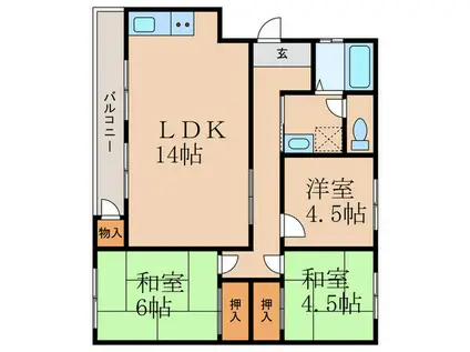 長岡天神ハイツ8棟(3LDK/2階)の間取り写真