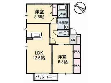 シティ パレスF棟(2LDK/2階)の間取り写真