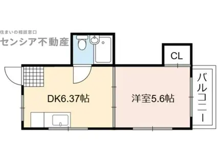 スカイ都島(1DK/3階)の間取り写真
