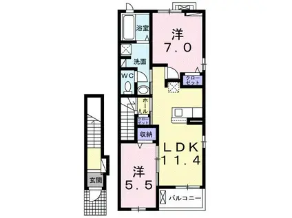 クロシェット アーブル(2LDK/2階)の間取り写真