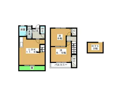 メゾネット いわいB(2LDK/1階)の間取り写真