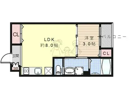 ACHT HIK南住吉(1LDK/3階)の間取り写真