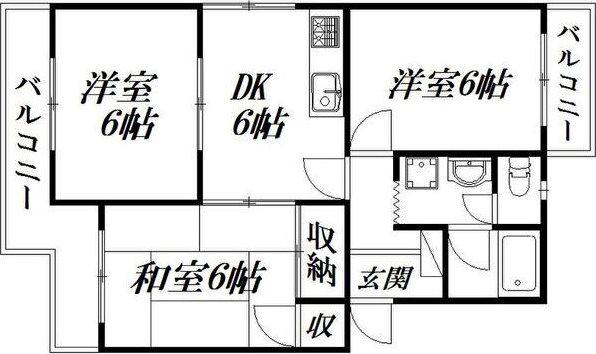 マンションオアシスI(3DK/2階)の間取り写真