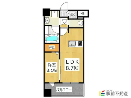 グランフォーレ千早マークスクエアウエスト(1LDK/4階)の間取り写真