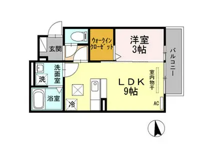 ソリウス新西(1LDK/1階)の間取り写真