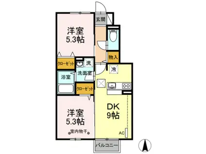 サン・イリゼB(2DK/1階)の間取り写真