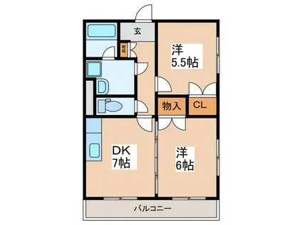 ミルヴェール(2DK/2階)の間取り写真
