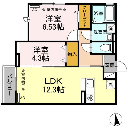 D-RESIDENCE府中桜通(2LDK/3階)の間取り写真
