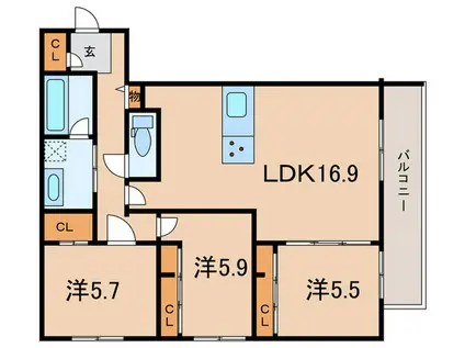 ラ ルーシュ(3LDK/3階)の間取り写真