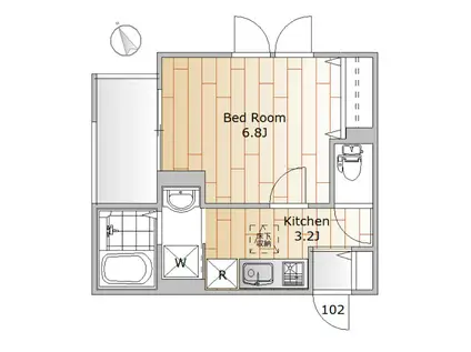 プルミエールF(1K/1階)の間取り写真