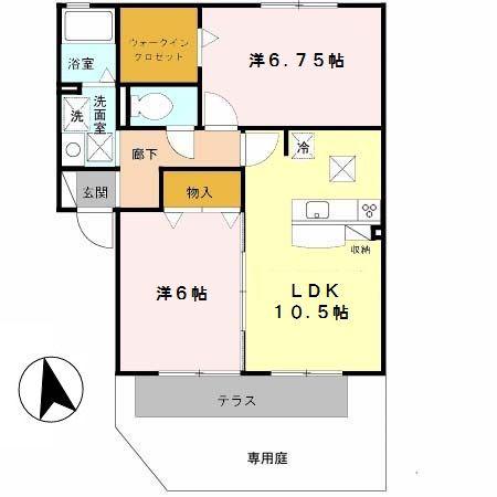 サンヴィレッジ田尻A棟(2LDK/1階)の間取り写真