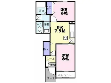 フォルトーナII(2DK/1階)の間取り写真