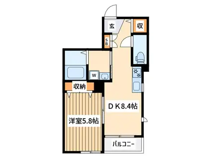メゾンサンワD(1DK/1階)の間取り写真